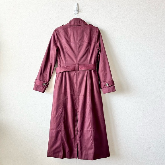 London Fog Single Breasted Button Front Maxi Burgundy Trench Coat w/ Belt Sz XXS - Picture 2 of 8